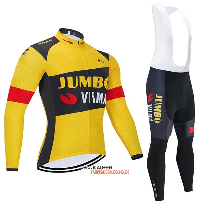 Jumbo Visma Langarmtrikot 2021 und Lange Tragerhose Gelb